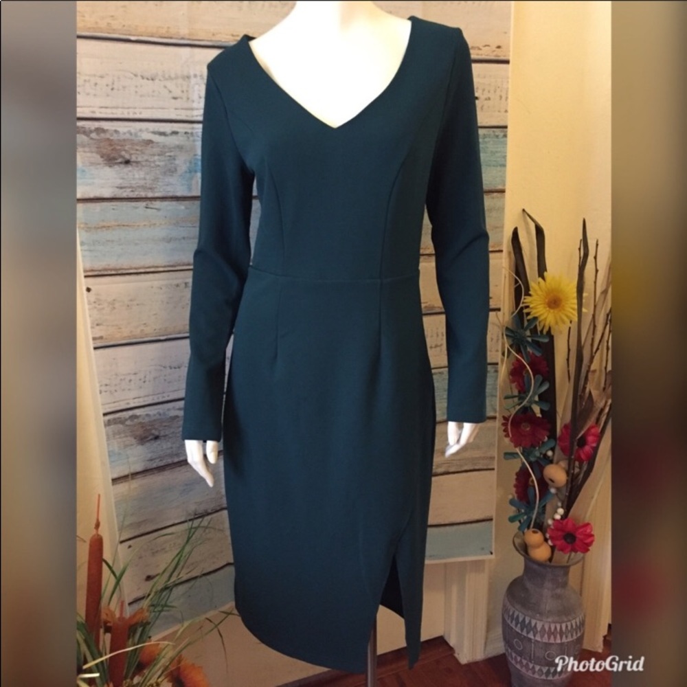 ABS Collection Womens Long Sleeve Dress Green Stretch Size 6